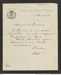Nachlass Franz Steindachner, Brief von Louis Charles Émile Lortet an Franz Steindachner (31.12.1883), Inv.Nr. 312.01, Seite 1